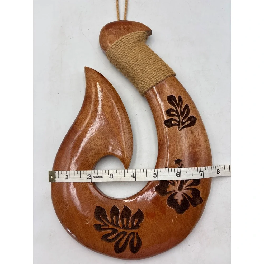 Hawaiian Fish Hook Hand Carved Wood Hanging Decoration Wall‎ Art 12